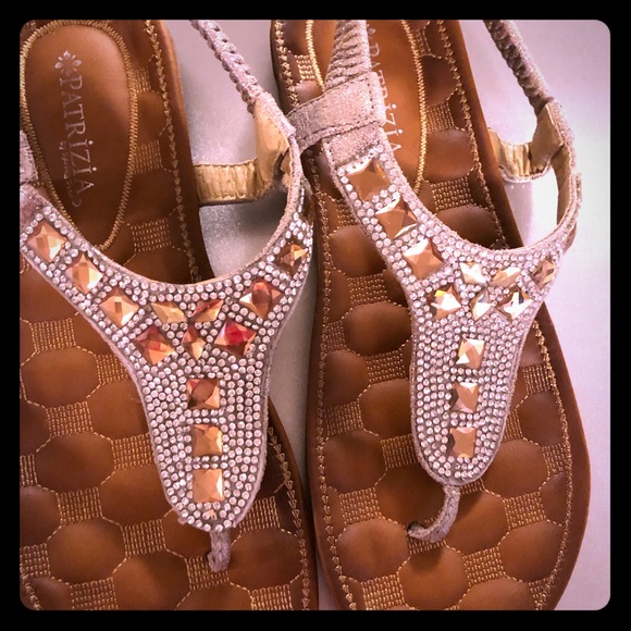 Leather sandals flat shoes crystals bling Slides - Picture 2 of 8